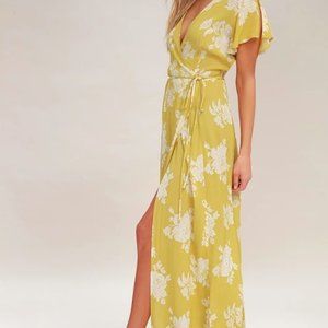 Lulu's Yellow Floral Print Wrap Dress Size XS